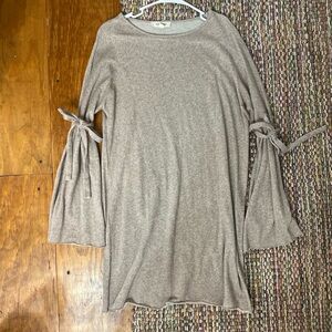 Tan Knit Sweater dress with Tie Bell Sleeves